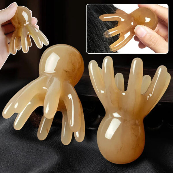 2Pcs Portable Resin Octopus Massage Comb 8 Prong Brown - Image 2